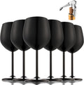 UNISWEET Stainless Steel Wine Glasses Set of 6 with 1 Corkscrew Matte Black | 17 oz Unbreakable Metal Wine Goblets, Reusable & Sturdy, Ideal for Outdoor, Travel, Camping, Pool, Gift for Wine Lovers