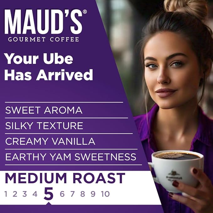 Maud's Vanilla Ube Flavored Coffee Pods, 18 ct, Medium Roast Flavored Coffee in Single Serve Pods – 100% Arabica Beans, Compatible with Keurig K Cups Maker