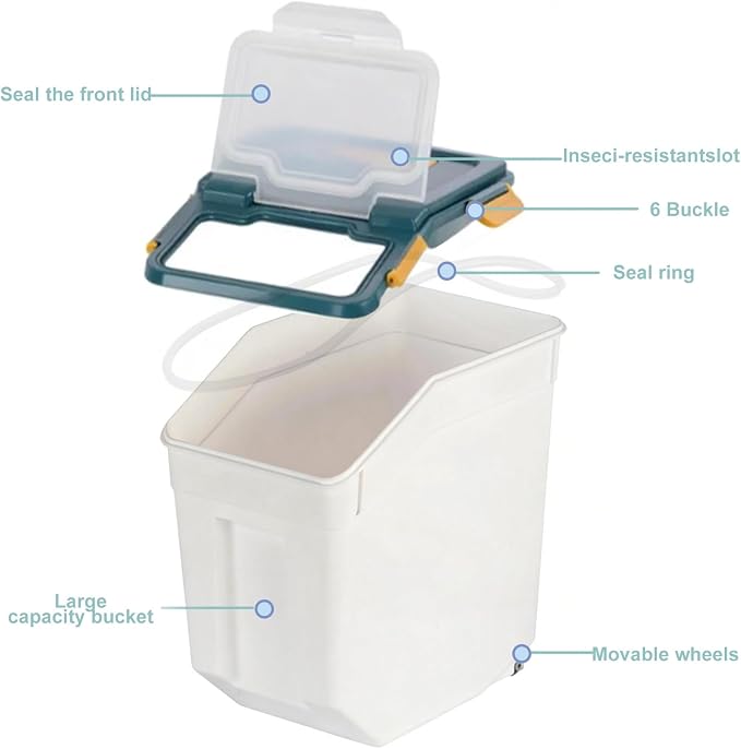 RUIAN Large Airtight Storage Container,25lb Flour Rice Storage Containers Bin with Wheels Seal Locking Lid, with Measuring Cup&Scoop for Flour, Rice, Grain (25lbt Blue,4PCS)