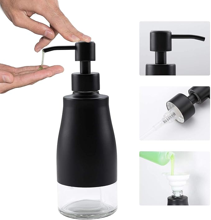 Gaussra Black Soap Dispenser with Coasterand Stickers, Refillable Liquid Stainless Steel Soap Dispenser for Kitchen Sink, Bathroom Countertop (11OZ / 320ML)