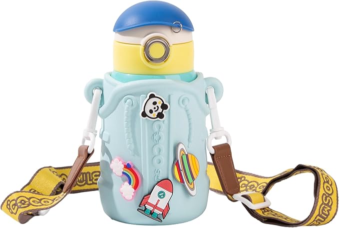 Cocosmile Croc Charm Kids Water Bottle with Silicon Sleeve - Kids Water Bottles for School Boys Girls, Thermal Insulated Stainless-Steel Cup, BPA Free Travel Bottle (Without Straw)