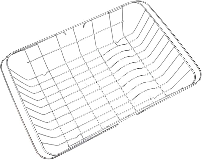 Adjustable Sink Dish Drying Rack Stainless Steel with Non-Slip Rubber Feet for Kitchen Storage Organization Space-Saving Over-the-Sink Drainer Holder for Vegetables Fruits(38x28x10cm)