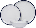 12-Piece Melamine Dinnerware Set for 4 - Retro Speckled Pattern | Lightweight & Scratch Resistant Plates & Bowls, Indoor/Outdoor Use