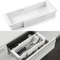 LemonRoad 2 Pcs Sliding Drawer Organizer Bin Bamboo Drawer Expandable Bins Utensil Organizer for Kitchen Spoons Forks Knives (White)