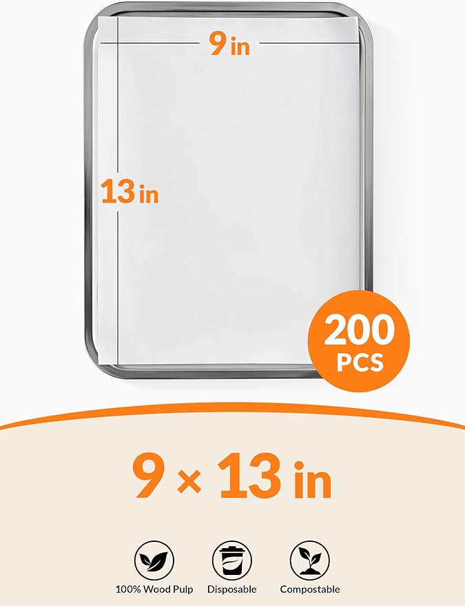 SMARTAKE 200 Pcs Parchment Paper Baking Sheets, 9x13 Inch Non-Stick Precut Baking Parchment, Suitable for Baking Grilling Air Fryer Steaming Bread Cup Cake Cookie and More (White)