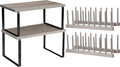 Marsui 4 Pcs Kitchen Organizer Accessories Set Cabinet Organizer Shelf and Bamboo Dish Drying Plate Rack Counter Shelves Storage Holder for Spice Rack, Dish, Pot Lid, Bowl, Cup (Gray)