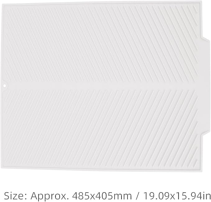 Draining Board Mat, Non Slip Silicone Dish Drying Mat Flume Drain Board Drainer Mat for Kitchen Countertop Tabletop Accessories (White)