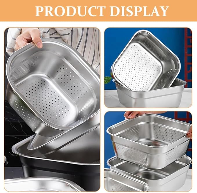 Kichvoe Stainless Steel Colander Large Capacity Multi-functional Washing Basin for Fruits and Vegetables Efficient Drainage Design Space-saving Shape for Kitchen Use