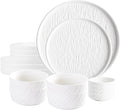 Ceramic Dinnerware set for 4 Matte White, 16 pcs, Dish set for 4 | Kitchen Plates and Bowls Set Porcelain, Rock-Textured Dishware Sets Stoneware Dinner Plates Sets Platos de Cocina Vajilla