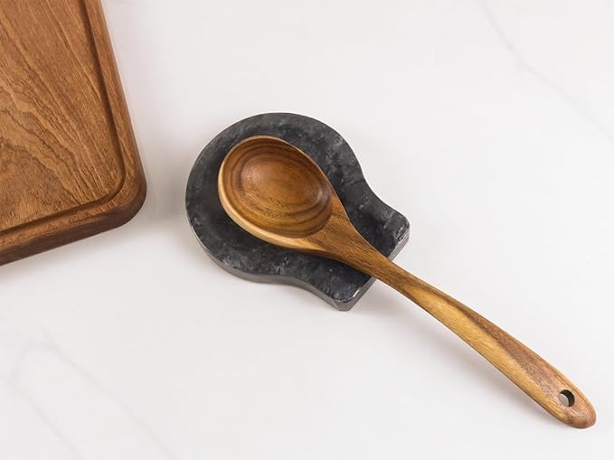 Marble Spoon Rest, Black, 1 Pack + Round Cork Trivets, 7.5 Inches, 4 Pack