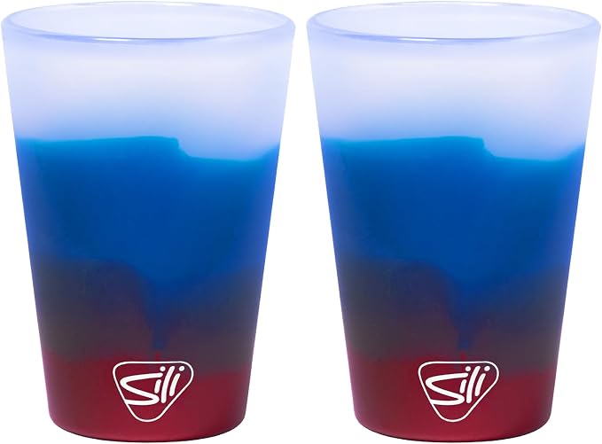 Silipint 1.5oz Silicone Shot Glasses – Pack of 2 Unbreakable, BPA-Free, Non-Toxic, Dishwasher & Freezer Safe Cups – Colored Shot Glasses for Cold Beverages, Cocktails, Travel, Party (Americana)