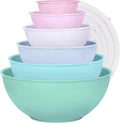 BoxedHome BPA Free Plastic Round Mixing Bowl with Lids, 12 Pack Nesting Bowls with Lids Set, Microwave and Dishwasher Safe Prep & Serving Bowls Great for Mixing, Baking, Serving (pinkish green, 12pcs)