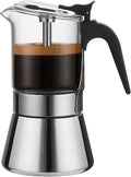 SIXAQUAE Moka Induction Stovetop Espresso Maker With Pressure valve,Crystal Glass-top & Stainless Steel Esprosso Moka Pot,240ml Classic Italian Coffee Maker