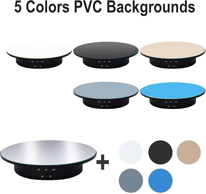 JAYEGT Motorized Rotating Display Stand, 7.87inch /17.6lbs Load, 360 Degree Electric Rotating Turntable for Photography Products，Jewelry，with 5 Colors Backgrounds , Mirror Cover (Black/Remote Control)