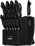 Knife Set, 15 Pieces Kitchen Knife Set with Built in Sharpener, German High Carbon Stainless Steel Knife Block Set, Dishwasher Safe, Black, Fathers Day Gift for Men