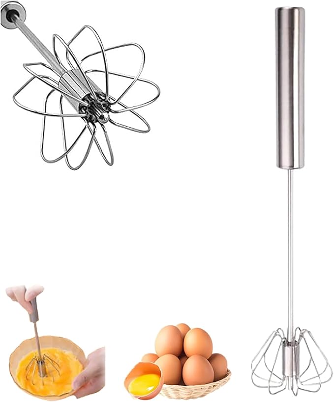 Stainless Steel Semi-Automatic Whisk, 2025 and Mixer Whisks Stainless Steel Egg Whisk Hand Push Rotary Whisks Blender Egg Scrambler Rotating Automatic Eggbeater for Cooking Egg Milk(Silver, 12inch)