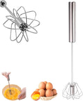 Stainless Steel Semi-Automatic Whisk, 2025 and Mixer Whisks Stainless Steel Egg Whisk Hand Push Rotary Whisks Blender Egg Scrambler Rotating Automatic Eggbeater for Cooking Egg Milk(Silver, 12inch)