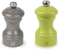Peugeot Bistro Pepper and Salt Mill Set, 4in - Beechwood Mills with Adjustable Grinding - For Peppercorns and Rock Salt, Corrosion-Resistant - Essential Kitchen Tools (Grey/Pistachio)