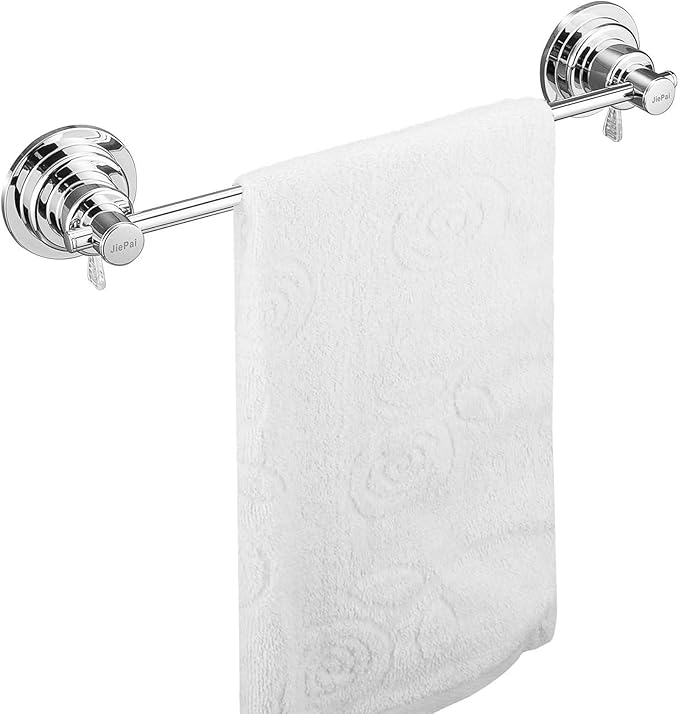 JiePai No Drilling Suction Cup Towel Bar 16 Inches, Heavy Duty Wall Mount Towel Holder for Bathroom & Kitchen, Vacuum Suction