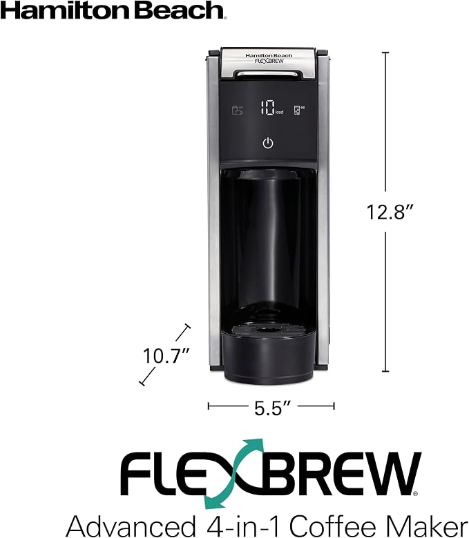 Hamilton Beach FlexBrew Advanced 4-in-1 Single Serve Hot & Iced Coffee Maker with Removable 45 oz. Water Reservoir, Use Pod Packs and Grounds, Fast Brewing, Black (49925)