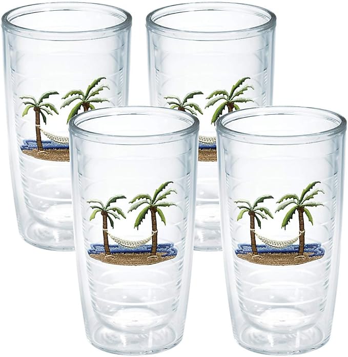 Tervis Palm Tree & Hammock Scene Made in USA Double Walled Insulated Tumbler Cup Keeps Drinks Cold & Hot, 16oz - 4pk, Unlidded