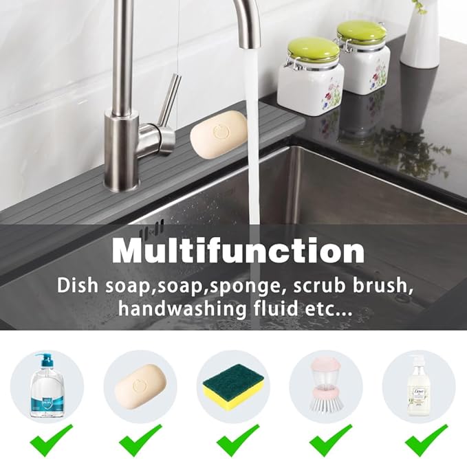Kitchen Sink Splash Guard - Diatomite Kitchen Faucet Absorbent Mat,Faucet Mat for Kitchen Sink,Super Absorbent,Prevents Moisture Buildup-Diatomaceous Fast Drying Stone Sink Tray(Gray, 15.7" X 3.9")