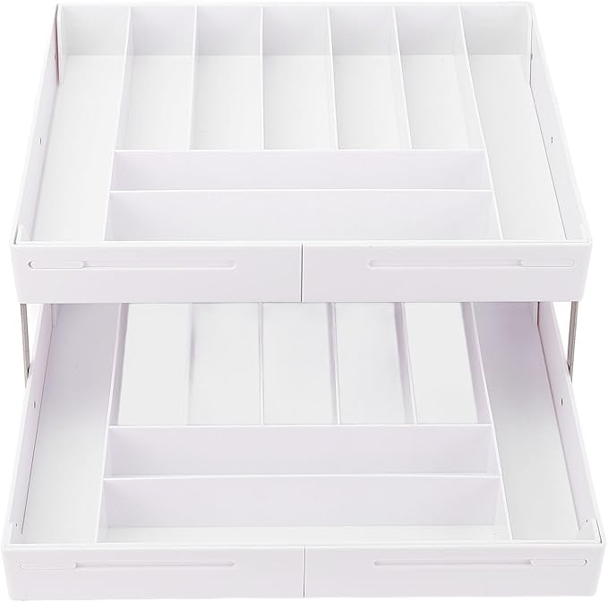 TOPINCN 2 Tier Collapsible Multi Level Drawer Organizer Tray, Folding Smart Drawer Storage, Expandable for Makeup, Jewelry, Silverware, Utensils, Kitchen Office Supplies