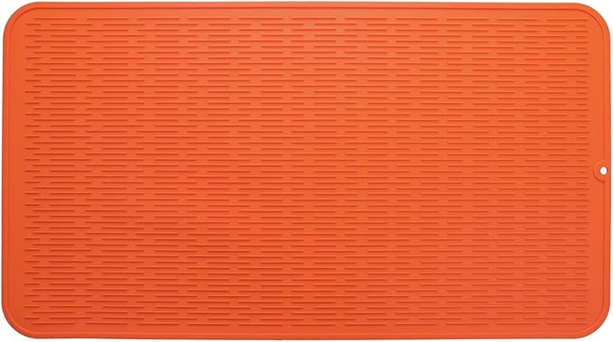 MicoYang Silicone Dish Drying Mat for Multiple Usage,Easy clean,Eco-friendly,Heat-resistant Silicone Mat for Kitchen Counter or Sink,Refrigerator or Drawer Liner Orange 4XL 32 inches x 18 inches