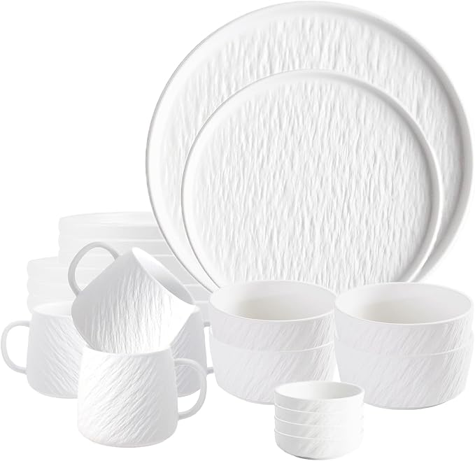 Ceramic Dinnerware set with Mugs for 4, 20 pcs, Dish set for 4 | Porcelain Plates and Bowls Cup Set for Kitchen, White Dishware Sets Stoneware Dinner Plates Sets Platos de Cocina Vajilla