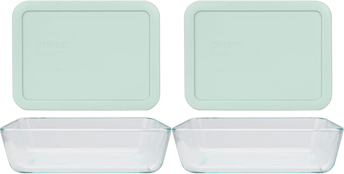 Pyrex 7210 3 Cup Glass Dishes & 7210-PC Muddy Aqua Food Storage Replacement Lids (2-Pack) - Made in USA