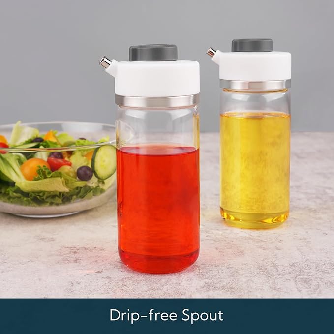 KITCHENDAO Heavy-Duty Garlic Press and Precision Pour Glass Oil Dispenser