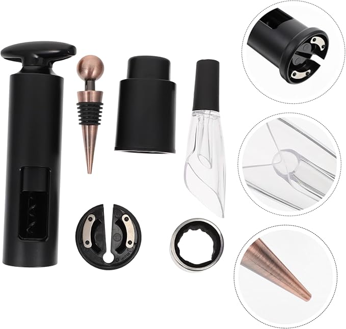 6pcs Wine Accessory Set Black Wine Opener Vacuum Stoppers and Decanter for Freshness and Elegance and Parties