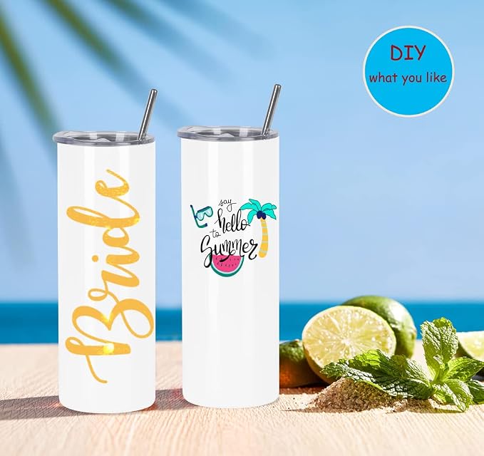 8 Pack 20 Oz Straight Skinny Tumblers,Individually Gift Boxed Stainless Steel Slim Skinny Tumbler Set Bulk, 20 Oz Insulated Slim Thin Travel Tumbler Cup for Diy, White