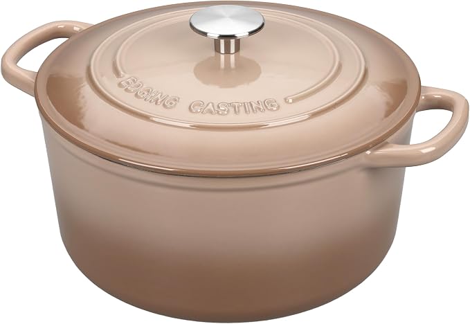 EDGING CASTING Enameled Cast Iron Dutch Oven with Sourdough Bread Baking Kit, Bread Dutch Oven with Lid, Includes Proofing Basket & Baking Tools, 5qt, Mocha