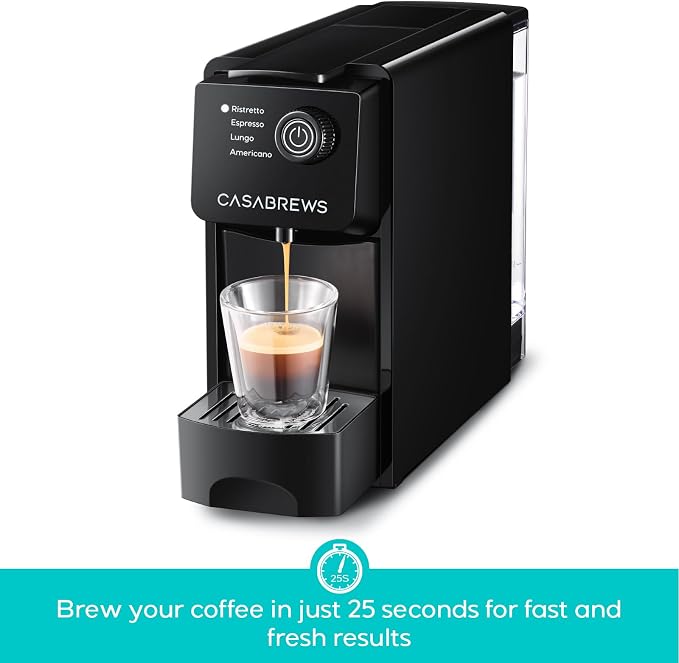 CASABREWS CM7036E 20Bar Espresso Machine for Nespresso Original Pods | Compact Capsule Coffee Machine with 21oz Removable Water Tank, Black Espresso Maker with 4 Brewing Modes for Home or Office