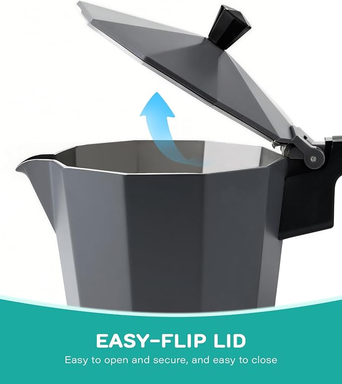 Coffee Gator Moka Pot - 6 Cup, 12oz Stovetop Espresso Maker - Classic Italian and Cuban Coffee Percolator w/ 2 Stainless-Steel Cups – Matte Grey Aluminum, 360ml