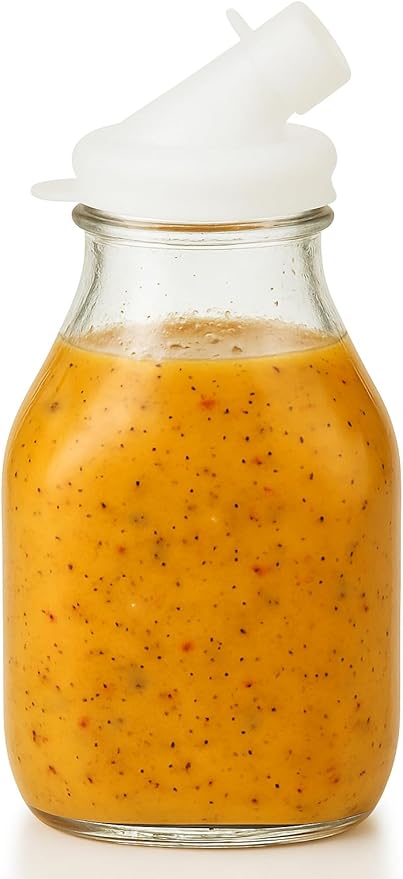 kitchentoolz 16oz Salad Dressing Shaker Bottle – Glass Bottle Salad Dressing Dispenser Container with Tamper-Proof Lid – 4 Pack