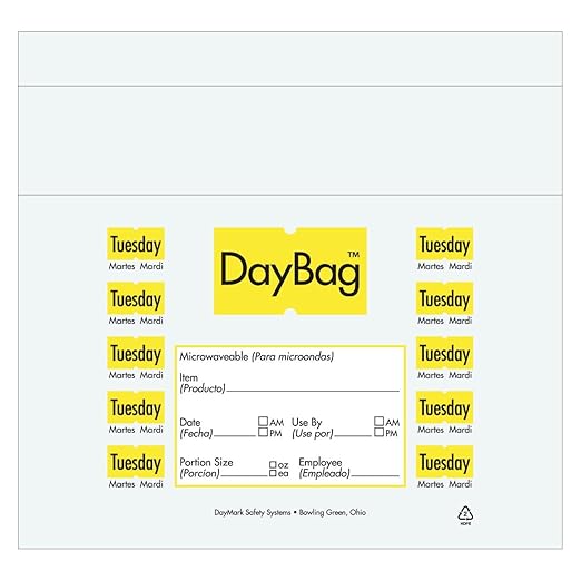 DayMark Safety Systems IT110917 Day of The Week Trilingual Portion Bag, Tuesday, 10" x 8.5", Yellow (Pack of 2000)