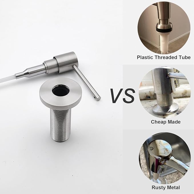 EADOT All Brass Soap Dispenser for Kitchen Sink Countertop Sink Soap Dispenser 17 OZ Bottle Built in Refill from The Top with Long Spout (Brushed Nickel)