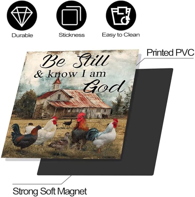 Farmhouse Chicken Front Door Dishwasher Magnet Cover,Decorative Be Still and Know That I am God Text Panel Sticker,23x26 Inch Magnetic Dishwasher Cover for Refrigerators and Appliances
