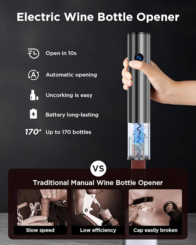 Newise Rechargeable Electric Wine Opener with Charging Base, Aerator Pourer, Vacuum Stoppers & Foil Cutter, Luxury Mothers Day for Mom