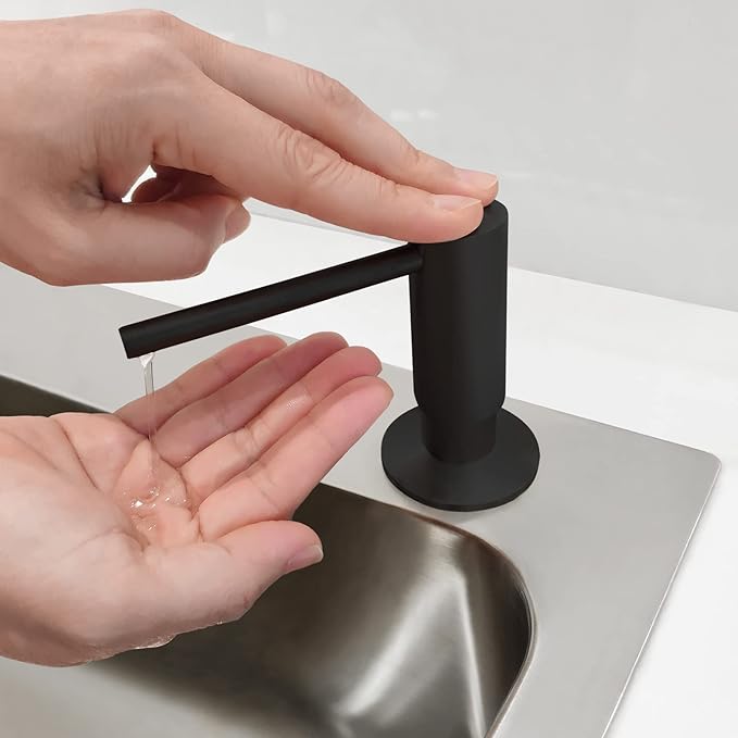 EADOT Matte Black Built in Dish Soap Dispenser for Kitchen Sink, Under Counter Brass Pump Head Hand Soap Pump with 17 OZ PET Soap Bottle Refill from Top, Undermount Brass Liquid Soap Dispenser