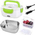 Electric Lunch Box 2 In 1 Food Heater 12V 24V 110V Portable Food Warmer for Car and Home Removable Stainless Steel Heated Bento Box (Green)
