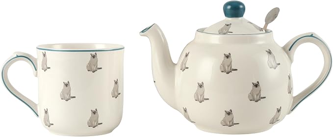 London Pottery 250ml/8.5-Ounce Ceramic Drinking Cup with Handle, Porcelain Mug for Hot Coffee, Tea, or Cocoa, Microwave, Dishwasher, Freezer Safe (Cat，Mug，250ml)