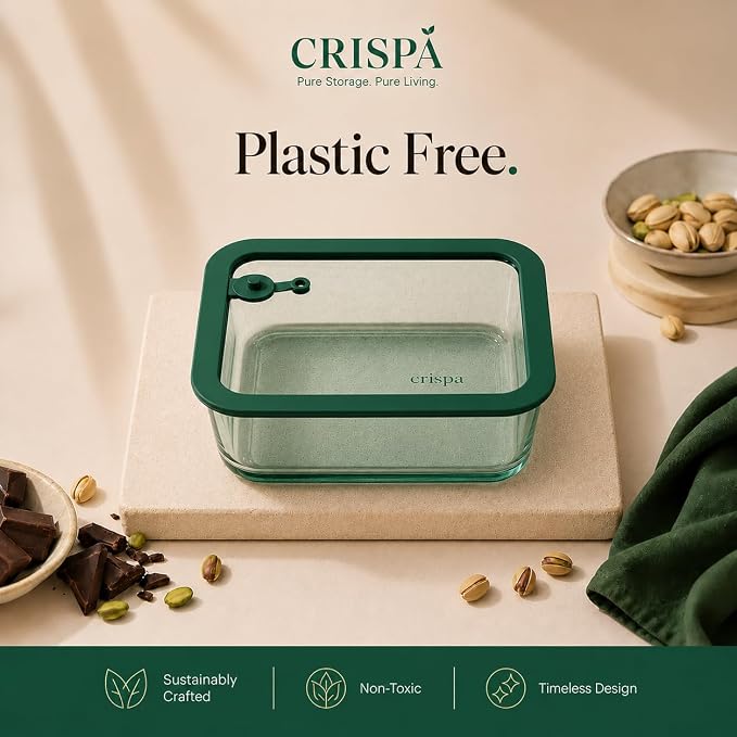 Crispa 8-Piece Teal Square Glass Food Storage Containers with Silicone Glass Lids – 100% Plastic-Free (2x 40oz, 2x 20oz) – Leakproof, Airtight, Freezer, Microwave and Dishwasher Safe