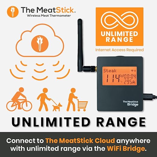 MeatStick WiFi Pro Set | 2-Probe Package | Smart Wireless Meat Thermometer | Unlimited Range Digital Food Probe with Bluetooth | for Smoking, Grilling, BBQ, Air Fryer, Deep Frying, Oven, Rotisserie