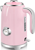SUSTEAS Electric Kettle - 57oz Hot Tea Water Boiler with Thermometer, 1500W Fast Heating Stainless Steel Pot, Cordless LED Indicator, Auto Shut-Off & Boil Dry Protection, Pink
