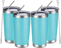 MEWAY 20oz Tumbler 4 Pack Double Wall Vacuum Insulated Travel Mug Bulk, Stainless Steel Tumblers with Lid and Straw, Durable Powder Coated Coffee Cups for Cold & Hot Drinks (Light Blue, 4)