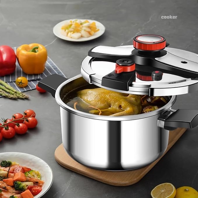 Stainless Steel Pressure Cooker,304 Stainless Steel Cookware with Easy Opening&Closing Lid, Works on All Cook1tops (6 Quart)