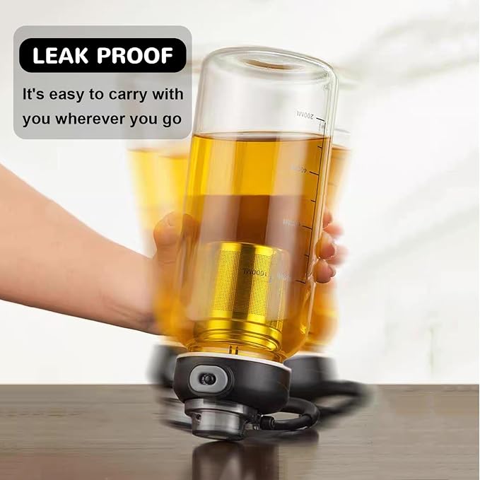 34oz Glass Water Bottle with capacity Mark & Stainless Steel Tea Strainer-Large Capacity for Hot/Cold Drinks,Coffee,Tea,and Water-Includes Protective Sleeve,Perfect for Home,Office (34oz)